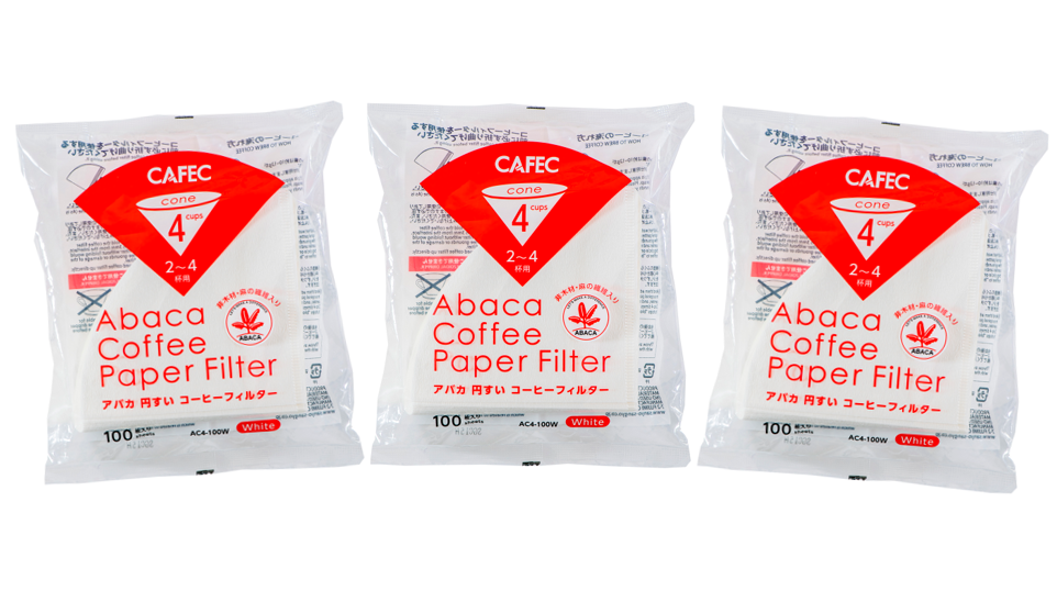 Abaca Cone-shape paper filter 4cup white 100pcs (Bundle of 3)
