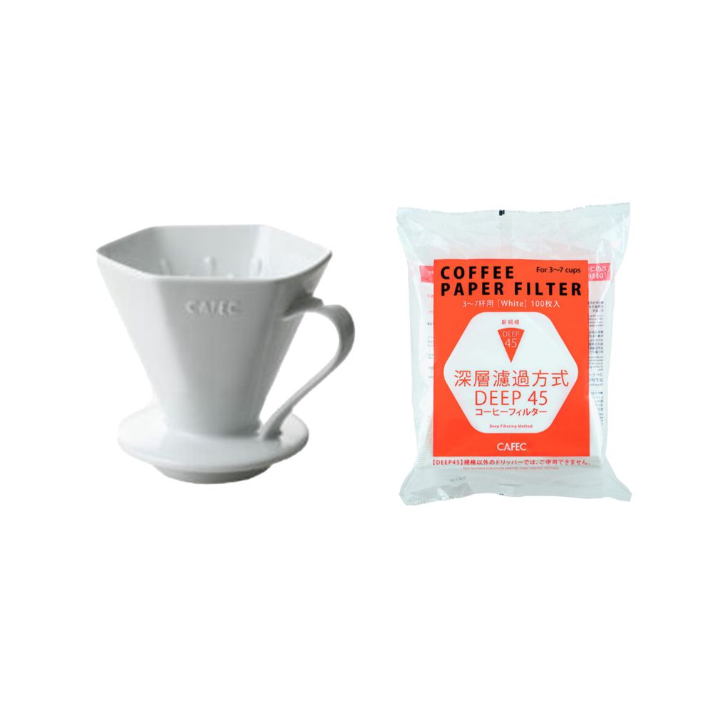 Cafec Deep Dripper Pro & Deep 45 Paper Filter 3-7cup 100pc